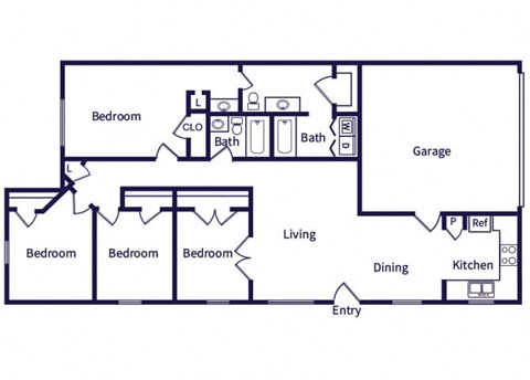 Floor plan for 4 beds, 2 baths